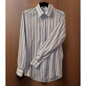Dolce & Gabbana Mainline Made In Italy Striped Dress Shirt MOP Button 16/41 L